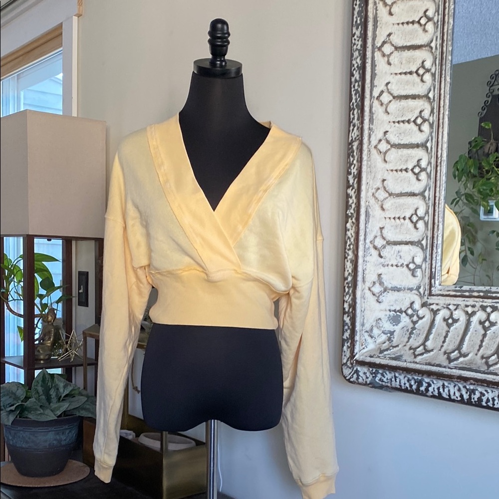 LAST DAY ON POSH 8/15/26 Yellow Wrap Crop Sweater Free People